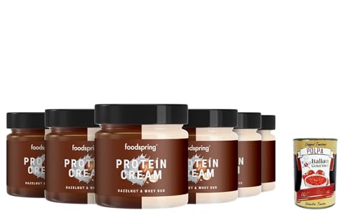 foodspring Protein Cream Duo, 6x 200 g, Hazelnut & Creamy Milk, 2x More Flavour with 85% Less Sugar + Italian gourmet polpa 400g von Italian Gourmet E.R.