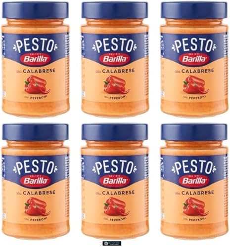 Barilla Pesto alla Calabrese, Italienische Pasta-Sauce mit Paprika, Ricotta und Pecorino Romano, Glutenfrei, 190g, 6er Pack, + keyring italy shop service Barilla Pesto alla Calabrese, Italienische Pasta-Sauce mit Paprika, Ricotta und Pecorino Romano, Glutenfrei, 190g, 6er Pack, + keyring italy shop service von Italy Shop Service