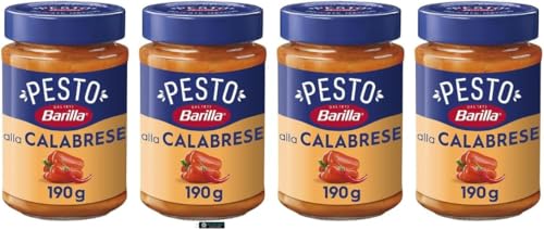 Barilla Pesto alla Calabrese, Italienische Pastasauce, 190g, 4er Pack, mit Paprika und Käse, Glutenfrei, + keyring italy shop service Barilla Pesto alla Calabrese, Italienische Pastasauce, 190g, 4er Pack, mit Paprika und Käse, Glutenfrei, + keyring italy shop service von Italy Shop Service