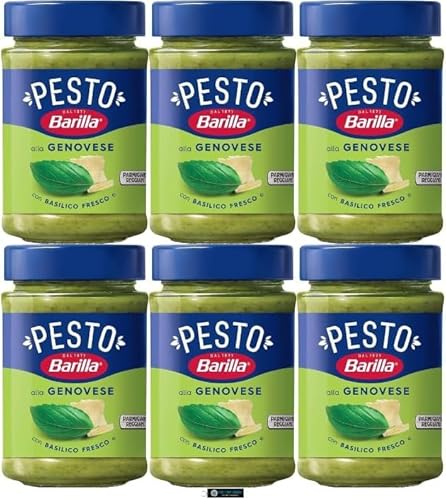 Barilla Pesto alla Genovese, 6er Pack, 190g pro Glas, Glutenfreie Pastasauce mit italienischem Basilikum, + keyring italy shop service Barilla Pesto alla Genovese, 6er Pack, 190g pro Glas, Glutenfreie Pastasauce mit italienischem Basilikum, + keyring italy shop service von Italy Shop Service