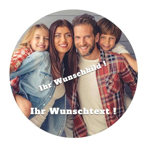 J&M DECO Personalisiert Tortenaufleger Foto – essbare Tortendeko Ø 20 cm mit eigenem Bild & Wunschtext – Kuchendekoration aus Zuckerpapier – personalisierbares Tortenbild Geburtstag von J&M DECO