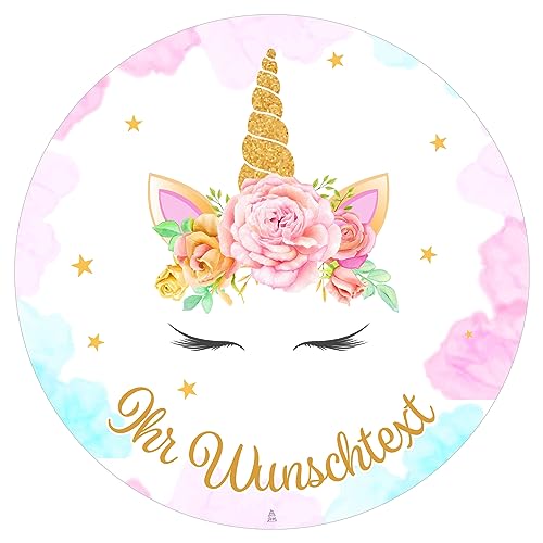 J&M DECO Personalisiert Tortenaufleger Einhorn – essbares Tortenbild mit Wunschtext – Ø 20 cm Kuchendekoration aus Zuckerpapier – individuelle Tortendeko für Geburtstag, Kinderparty von J&M DECO