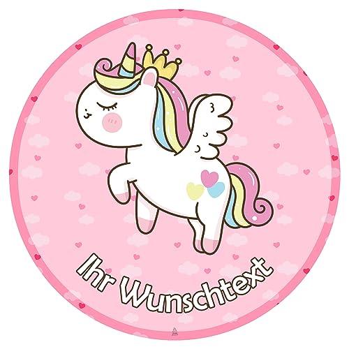 J&M DECO Personalisiert Tortenaufleger Einhorn – essbares Tortenbild mit Wunschtext – Ø 20 cm Kuchendekoration aus Zuckerpapier – individuelle Tortendeko für Geburtstag, Kinderparty von J&M DECO