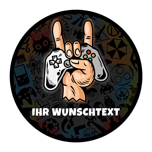 J&M DECO Personalisiert Tortenaufleger Gamer – essbares Tortenbild mit Wunschtext – Ø 20 cm Kuchendekoration aus Zuckerpapier – individuelle Tortendeko für Geburtstag, Gaming-Party von J&M DECO