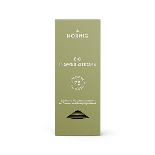 J. Hornig Bio Ingwertee mit Zitrone, Früchtetee im Premium Pyramidenteebeutel, fruchtig-frischer Geschmack, bio-zertifiziert, 25 biolgisch abbaubare Teebeutel von J. Hornig