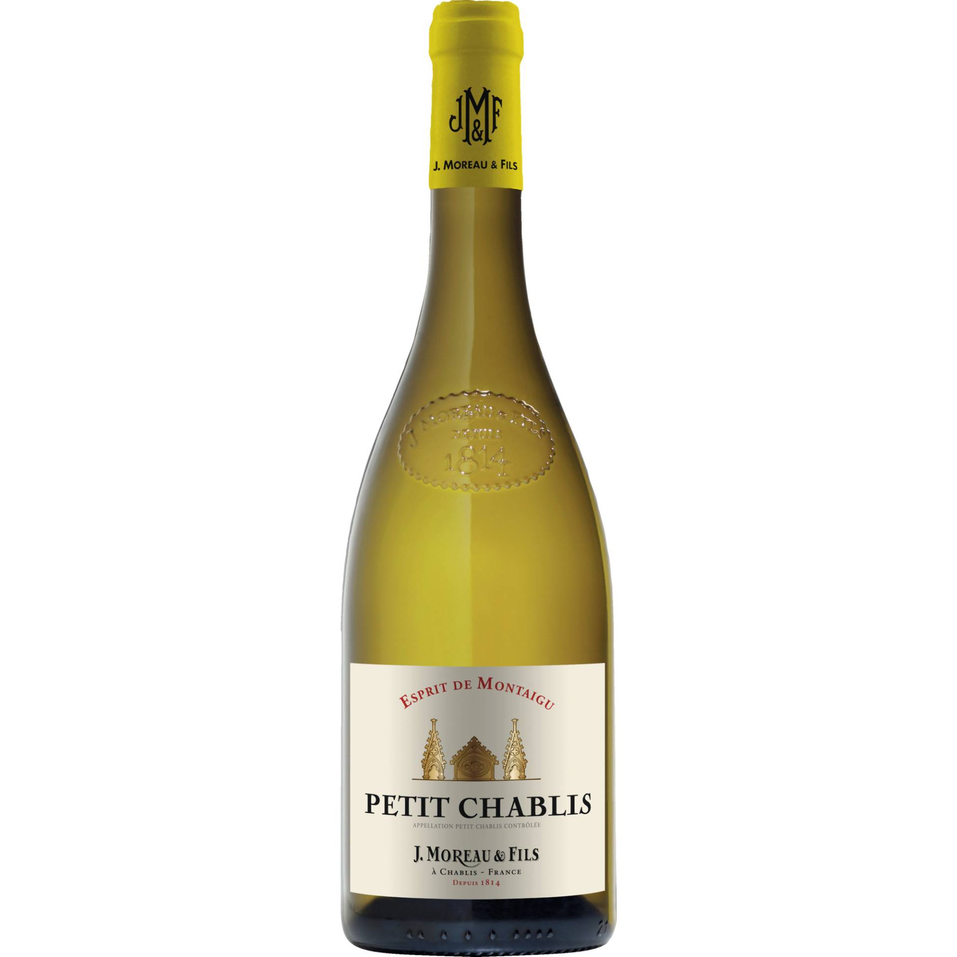 Esprit de Montaigu Petit Chablis, Petit Chablis AOP, Burgund, 2023, Weißwein Esprit de Montaigu Petit Chablis, Petit Chablis AOP, Burgund, 2023, Weißwein von J. Moreau & Fils à Chablis, France