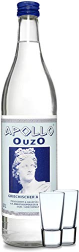 Premium OUZO Apollo aus Griechenland | milder Anis likör 700ml (Ouzo mit Gläser) von J.K. Anastasopoulos & Sohn S.A.