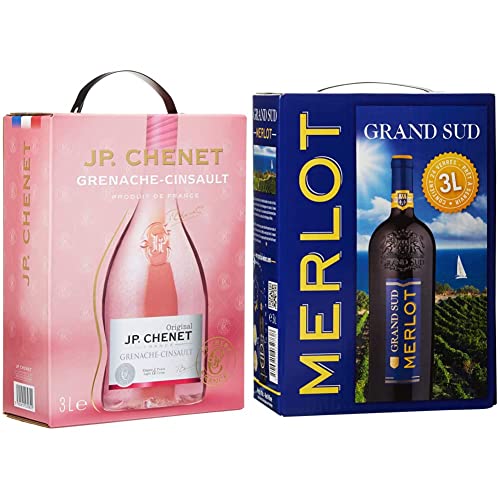 JP Chenet - Original Grenache Cinsault Roséwein aus Pays d'Oc, Frankreich - 3l & Grand Sud - Merlot aus Süd-Frankreich - Sortentypischer Trocken Rotwein - Großpackungen Wein Bag in Box 3l von J.P. Chenet