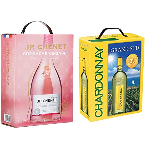 JP Chenet - Original Grenache Cinsault Roséwein aus Pays d'Oc (1 x 3 L) & Grand Sud - Chardonnay - Sortentypischer Trocken Weißwein - Großpackungen Wein Bag in Box 3l (1 x 3 L), 3 Stück (1er Pack) von J.P. Chenet