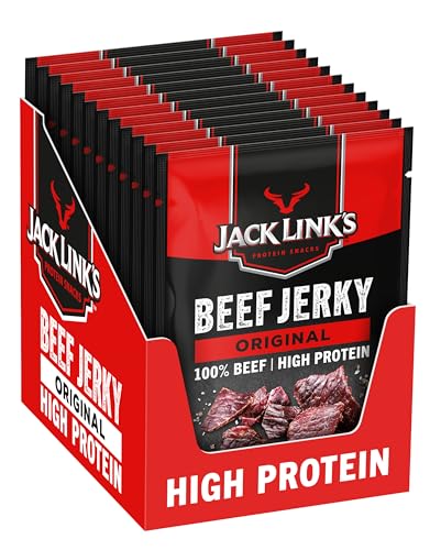 Jack Link's Beef Jerky Original – 12er Pack (12 x 25 g) – Proteinreiches Trockenfleisch vom Rind – Getrocknetes High Protein Dörrfleisch von Jack Link's