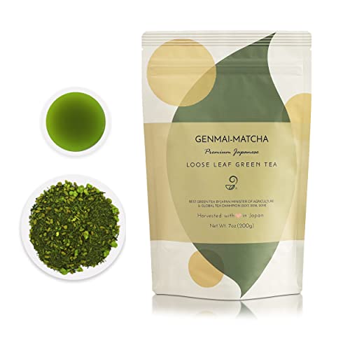 Genmai Matcha – Premium Japanese Green Tea With Brown Rice and Matcha – Fukamushi Sencha – Deep Steam Tea – From Arahataen Green Tea Farms – Low Caffeine Tea – Refreshing Tea von JAPANESE GREEN TEA CO.