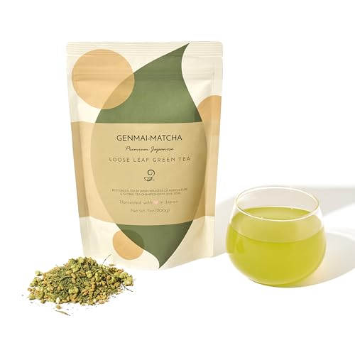 Genmai Matcha – Premium Japanese Green Tea With Brown Rice and Matcha – Fukamushi Sencha – Deep Steam Tea – From Arahataen Green Tea Farms – Low Caffeine Tea – Refreshing Tea von JAPANESE GREEN TEA CO. HARVESTED WITH IN JAPAN