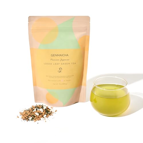 Genmaicha Loose Leaf Tea – Premium Japanese Green Tea With Brown Rice – Fukamushi Sencha – From Arahataen Green Tea Farms – Safe and Natural – Low Caffeine Tea – Enhanced Flavor von JAPANESE GREEN TEA CO. HARVESTED WITH IN JAPAN