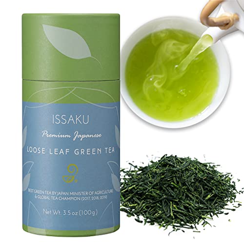 Issaku Green Loose Leaf Tea 3.5 Oz (100g) – Premium Japanese Organic Green Tea Loose Leaf – Vegan and All-Natural Rich in Japanese Tea Leaves von JAPANESE GREEN TEA CO. HARVESTED WITH IN JAPAN