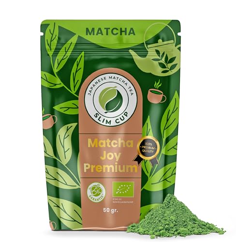 Matcha Joy - Premium | 50g Bio Matcha Pulver | Für Matcha-Genießer | Premium Ceremonial Qualität | Matcha Tee aus Japan | Für die japanische Teezeremonie | von JAPANESE MATCHA TEA SLIM CUP