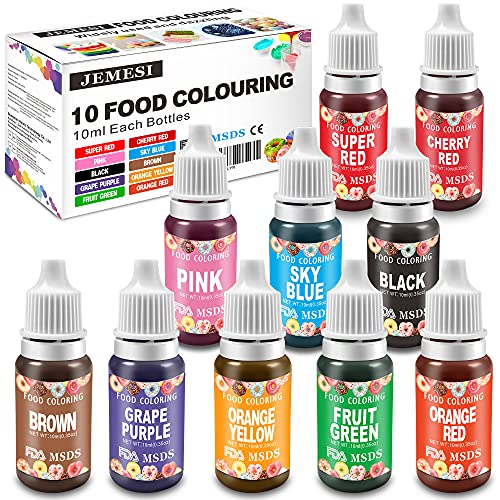 JEMESI Lebensmittelfarbe Set 10er x 10ml - Ungiftig Umweltfreundlich Flüssige Pigment für Kuchendekoration - für DIY Kunsthandwerk JEMESI Lebensmittelfarbe Set 10er x 10ml - Ungiftig Umweltfreundlich Flüssige Pigment für Kuchendekoration - für DIY Kunsthandwerk von JEMESI