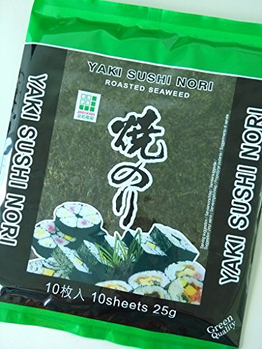 10er Pack Yaki Sushi Nori Blätter "GRÜN" gerösteter Seetang [10x 10 Blatt / 10x 25g] von JHFOODS