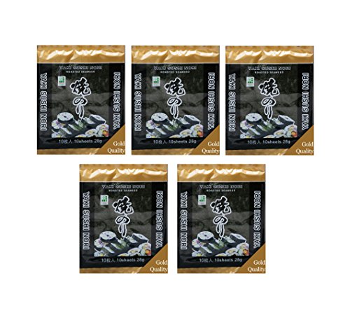 5er Pack Yaki Sushi Nori "GOLD" gerösteter Seetang (5 x 25g / 5 x 10 Blatt) von JHFOODS