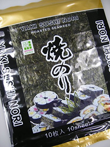 [ 8x10 Blatt (200g) ] JHFOODS Yaki Sushi Nori GOLD Quality gerösteter Seetang + ein kleines Glückspüppchen - Holzpüppchen von JHFOODS
