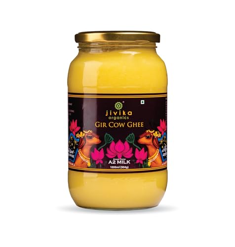 JIVIKA NATURALS Premium A2 Gir Cow Ghee 1 l | A2 Milch getestet | Vedische Bilona-Methode | Laborgetestet | Reiner Desi-Kuh-Ghee | handgebrannt in Zwei-Wege-Richtung | aus Quark gebrannt | reines Ghee von JIVIKA NATURALS
