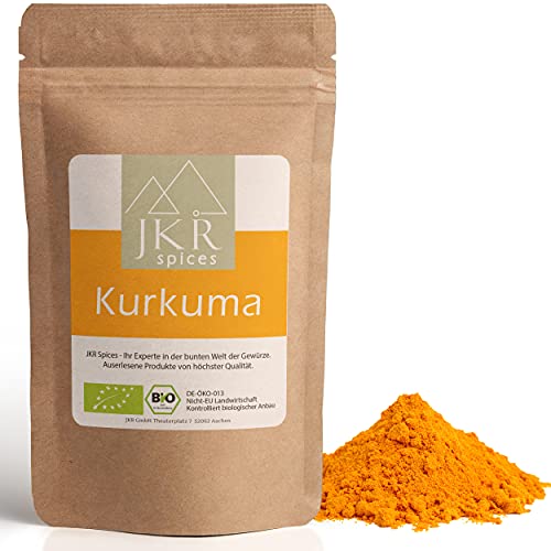 JKR Spices 1000g Bio Kurkuma Pulver - Kurkumapulver aus gemahlener Curcuma Wurzel | Gelbwurz gemahlen | hoher Curcumin Kurkumin Gehalt | Ideal zum Kochen und Goldene Milch | Biologischer Anbau von JKR Spices