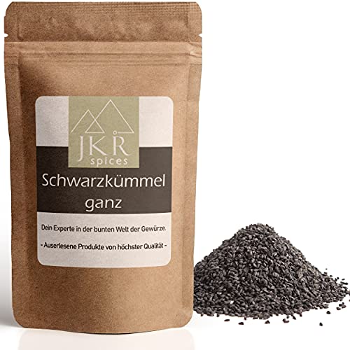 JKR Spices Schwarzkümmel ganz - Nigella Sativa ganze Schwarzkümmel Samen - Saat ungemahlen | Ideal zum Kochen | naturrein ohne Zusätze - 250g von JKR Spices