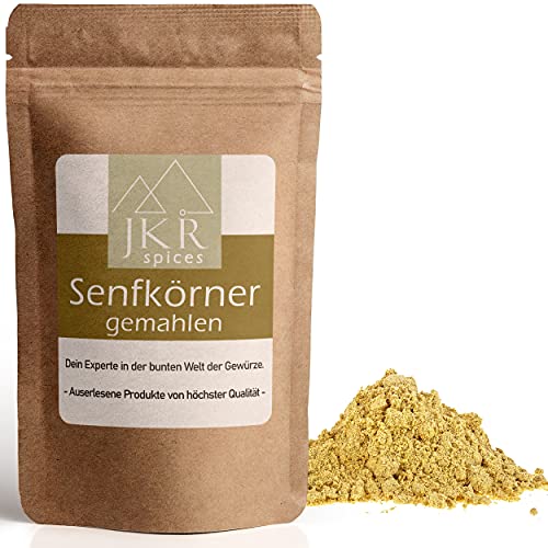 JKR Spices Senfmehl - gemahlene gelbe Senfsamen - Senfsaat gemahlen - Senfpulver | teilentölt | aromatisches Gewürz Ideal zum Kochen | 100% natürlich ohne Zusätze - 250g von JKR Spices