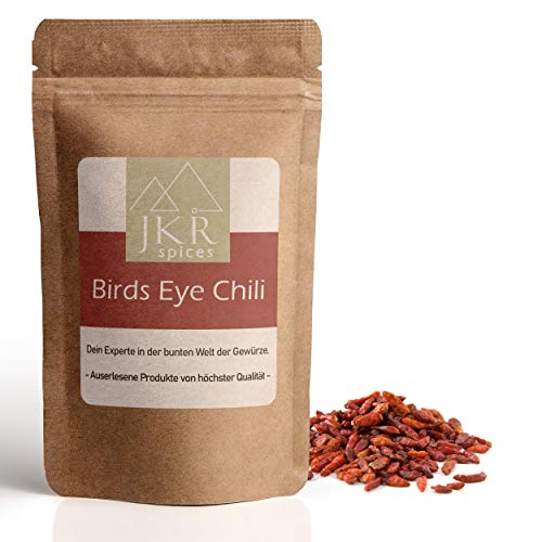 JKR Spices Birds Eye Chili Schoten - extrem scharfe Chilis | ganze Chilischoten, feurige Chillis, mexikanisch und asiatische Gewürze - für scharfe Gerichte | natürliches Gewürz - 250g von JKR Spices