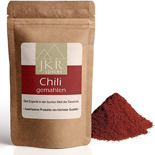 JKR Spices Chilipulver aus gemahlenen Chilis - Chillis mild-scharf | echte gemahlene Chili Schoten - feines Pulver aus getrockneten Chili Schoten | Ideal zum Kochen und Würzen - 500g von JKR Spices