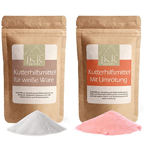 JKR Spices® Kombiangebot: 1000g Kutterhilfsmittel mit Umrötung + 1000g Kuttermittel für weiße Ware | Kuttermittel zur Herstellung von Kochwürsten, Brühwürsten, Gelbwurst und vielen weiteren von JKR Spices