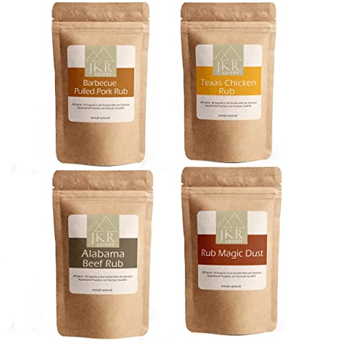 JKR Spices BBQ Rub Set | 4x1000g Barbecue Grillset | Magic Dust Rub + Pulled Pork Rub + Alabama Beef Rub + Texas Chicken Rub von JKR Spices