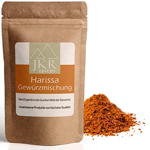 JKR Spices® Harissa Gewürz 250g - Harissa Pulver ideal für die traditionelle Harissa Paste und nordafrikanische Gerichte - vegan - für Gemüse, Fisch, Fleisch | 100% natürlich ohne Zusätze von JKR Spices