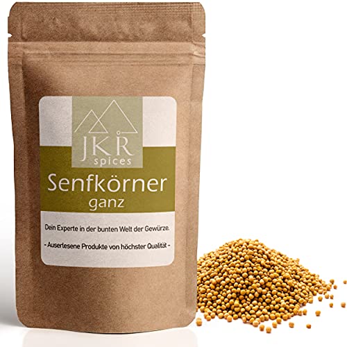 JKR Spices Senfkörner ganz - gelbe Senfsamen ganz - Senf Saat | aromatisches Gewürz Ideal zum Kochen | für herzhafte Gerichte, Soßen, Salate | 100% natürlich ohne Zusätze - 250g von JKR Spices