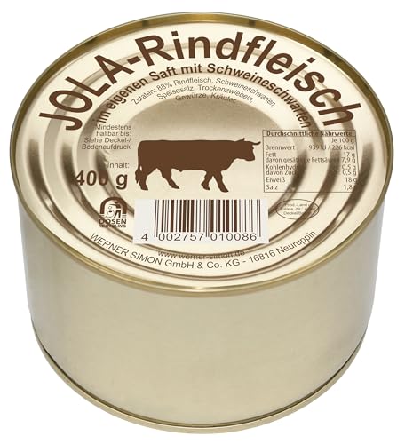 JOLA Rindfleisch im eigenen Saft | Rindfleisch mit Schweinescharten | recyclebare Goldlackdose von JOLA