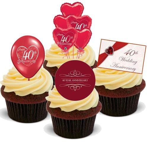 40. RUBINHOCHZEIT MISCHUNG - 12 essbare hochwertige stehende Waffeln Kuchen Toppers - 40TH RUBY ANNIVERSARY MIX 40. RUBINHOCHZEIT MISCHUNG - 12 essbare hochwertige stehende Waffeln Kuchen Toppers - 40TH RUBY ANNIVERSARY MIX von JPS