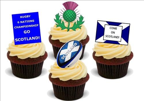 6 Nations Scotland Mix – 12 essbare Kuchendekorationen von JPS