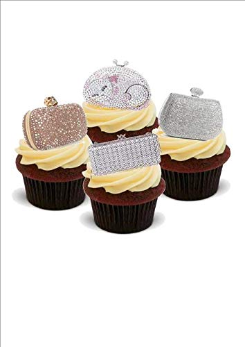 BLING-BLING HANDTASCHE MISCHUNG - 12 essbare hochwertige stehende Waffeln Kuchen Toppers - BLING DIAMANTE HANDBAG MIX von JPS