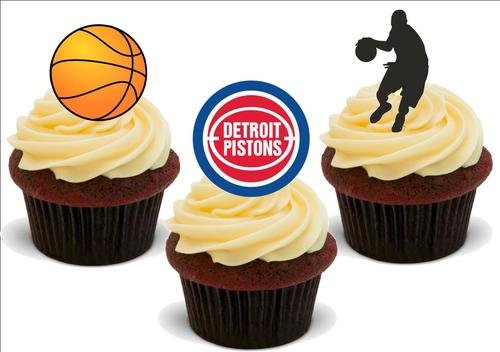 Basketball Detroit Pistons Mix – 12 essbare Kuchendekorationen aus Premium-Waffelkarten von JPS