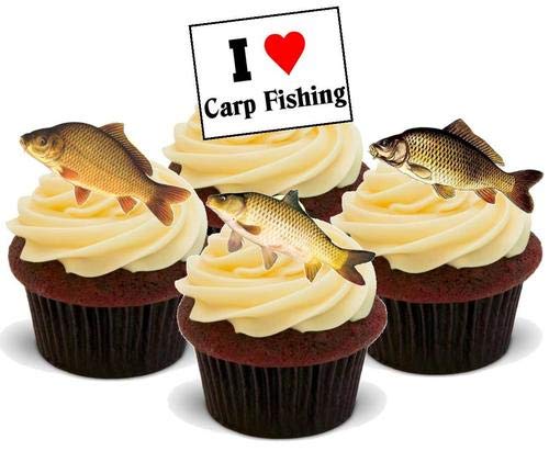 Essbare Kuchendekoration mit Aufschrift „I Love Carp Fishing“, 12 Stück von JPS