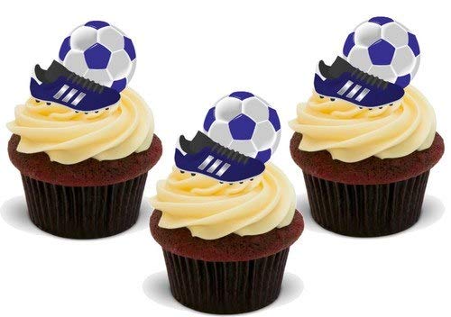 Essbare Kuchendekoration mit Fußballschuhen und Ball, blau, 12 Stück Essbare Kuchendekoration mit Fußballschuhen und Ball, blau, 12 Stück von JPS