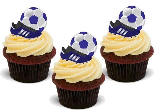 Essbare Kuchendekoration mit Fußballschuhen und Ball, blau, 12 Stück von JPS