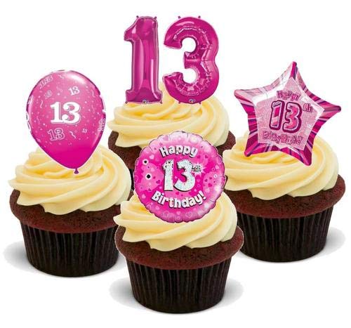 Essbare Kuchendekoration zum 13. Geburtstag, rosa Mädchen, 12 Stück von JPS