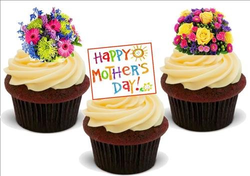 Happy Mothers Day Flower Mix A – 12 essbare Kuchendekorationen von JPS