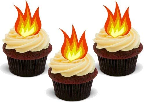JPS Fire Flames – 12 essbare Kuchendekorationen aus Premium-Waffelkarton von JPS