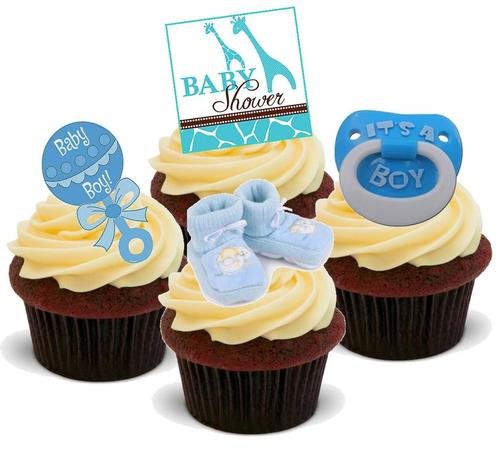 JPS Party Prinzessin blau Unisex – 12 Essbare Dekoration für Kuchen – Baby Shower Boy Blue Mix – 12 Edible Stand Up Premium Wafer Cake Toppers von JPS