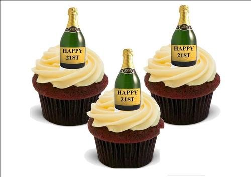 JPS Personalisierte Champagnerflasche Happy 21st – 12 essbare Kuchendekorationen aus Premium-Waffelpapier von JPS