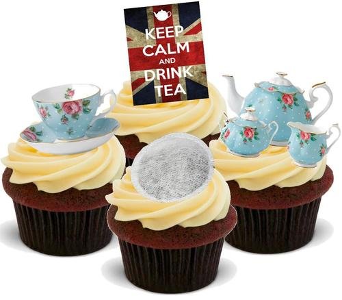 Keep Calm Drink Tea Union Jack Mix – 12 essbare Kuchendekorationen von JPS