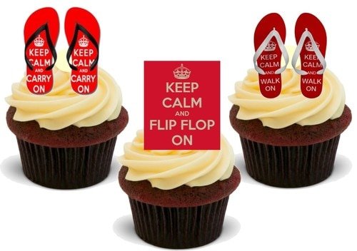 Kuchendekoration „Keep Calm Flip Flop“, Rot, 12 Stück von JPS