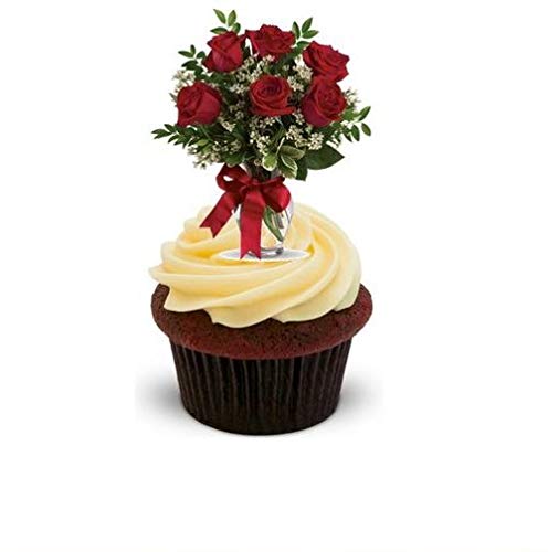 ROTE ROSE BLUMENSTRAUß - 12 essbare hochwertige stehende Waffeln Kuchen Toppers - RED ROSE BOUQUET OF FLOWERS ROTE ROSE BLUMENSTRAUß - 12 essbare hochwertige stehende Waffeln Kuchen Toppers - RED ROSE BOUQUET OF FLOWERS von JPS