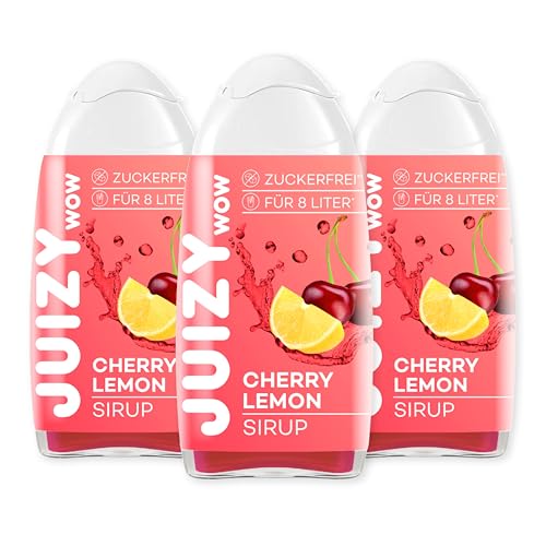 JUIZY WOW Cherry Lemon | 3 x 65ml - Bis 36L Natürlicher Geschmack | Zuckerfreier Getränkesirup | Veganes 3er Bundle | Kalorienarm - Sirup (Fertiggetränk) | Sport & Lifestyle Getränk von JUIZY WOW